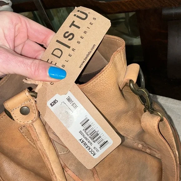 NWT Bed Stu Leather Rockaway Shoulder Bag Crossbody Tote Taupe Driftwood $345 - Picture 3 of 11